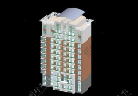 九层顶层复式板式住宅楼模型
