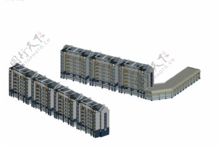 多层住宅小区造型建筑3d模型