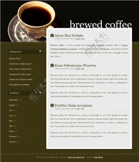一杯咖啡主题BLOG网页模板