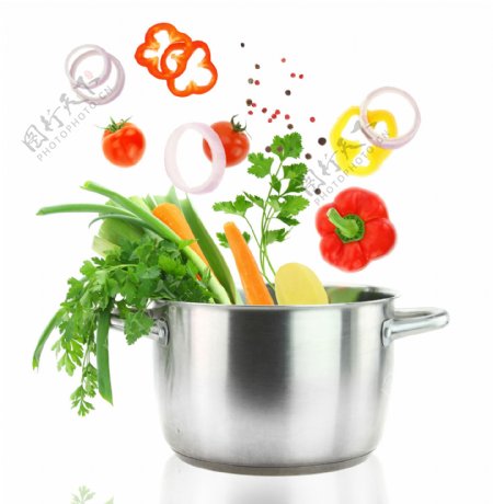 放在锅里的绿色蔬菜图图片