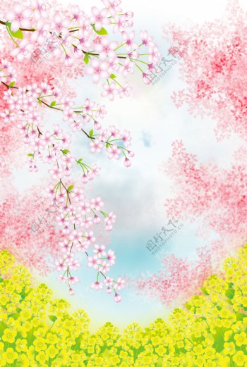 日式花朵樱花背景图片花纹花边线条