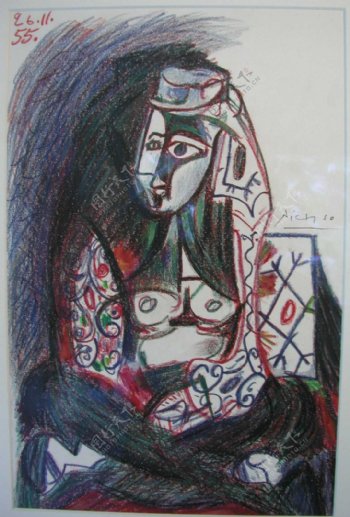 1955Jacquelineassiseencostumeturc西班牙画家巴勃罗毕加索抽象油画人物人体油画装饰画