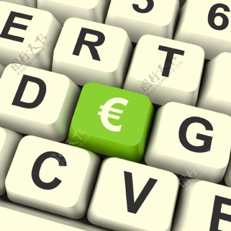 欧元符号电脑钥匙显示钱和投资