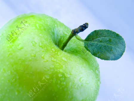美丽的绿苹果的水滴