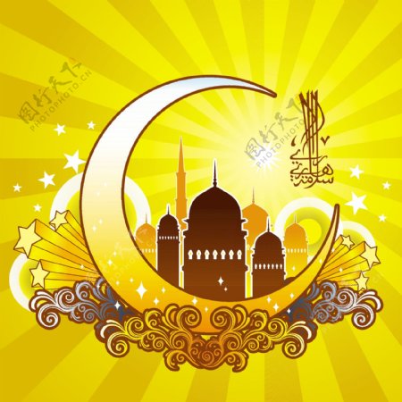 翻译文本的爪哇庆祝开斋节的充满活力的伊斯兰图案穆巴拉克