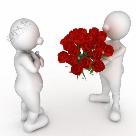 3D小人送玫瑰