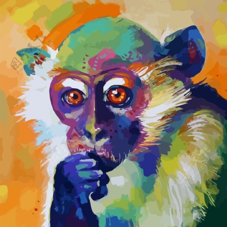印花矢量图动物猴子艺术水彩免费素材