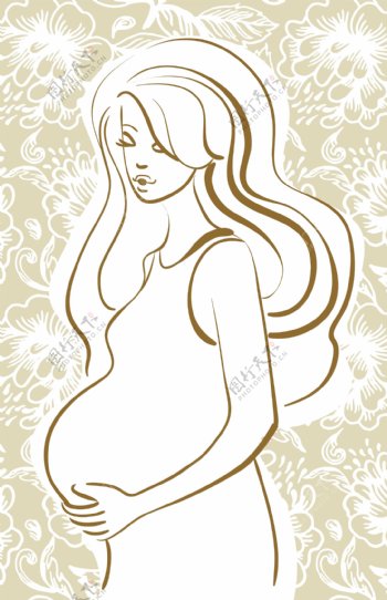 矢量素雅线描孕妇图片