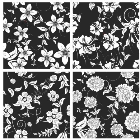 复古黑白花卉装饰背景矢量素材