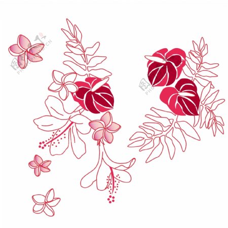 印花矢量图优雅植物花卉红色时尚休闲女装免费素材