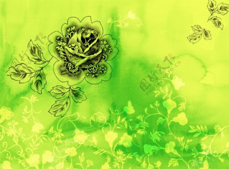 黄绿色调手绘水彩花纹PSD文件