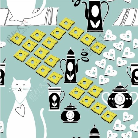 猫卡通背景01矢量素材可爱的猫糕点