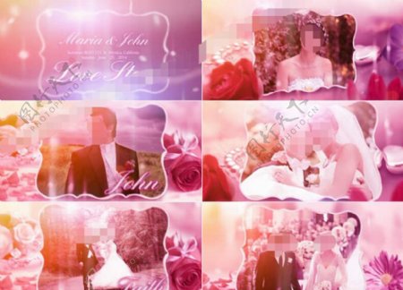 浪漫唯美的粉色系婚礼影像记忆相册AE模板