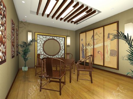 中式茶楼小茶室效果图图片