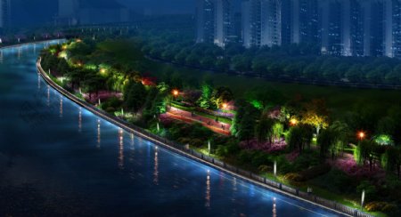 城市绿化夜色效果图图片