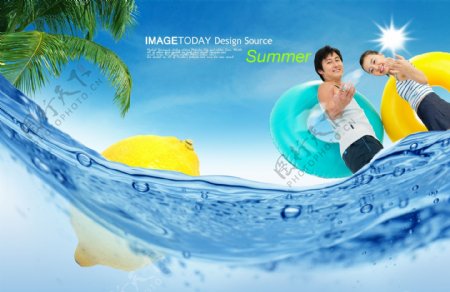 蓝天白云阳光树叶柠檬运动员情侣流动的水水滴psd分层素材源文件09韩国设计元素