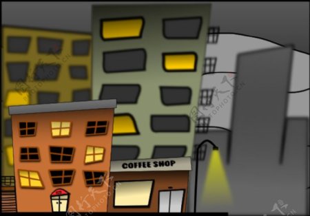 卡通城街夜景艺术剪辑