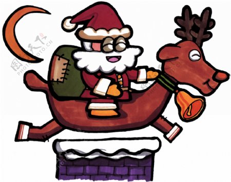 圣诞老人和鹿插画