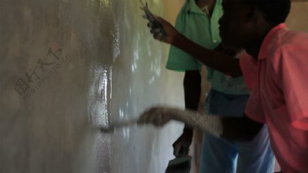 儿童绘画在肯尼亚的一个村庄股票视频墙