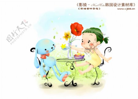 HanMaker韩国设计素材库背景卡通漫画可爱人物女孩玩具兔子儿童