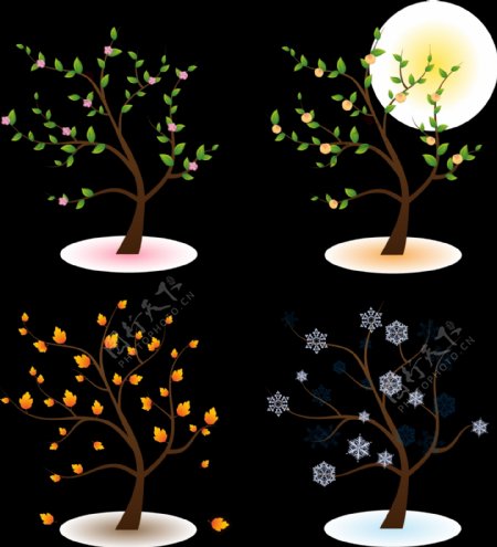 四种季节树木矢量图AI