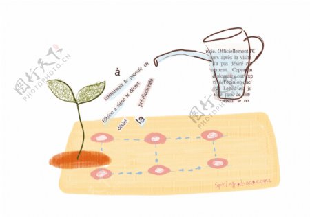 插画灌溉小树苗图片