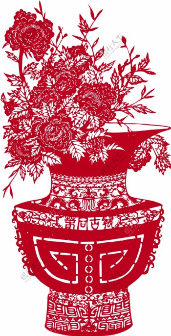 室内红色花盆装饰花纹图案