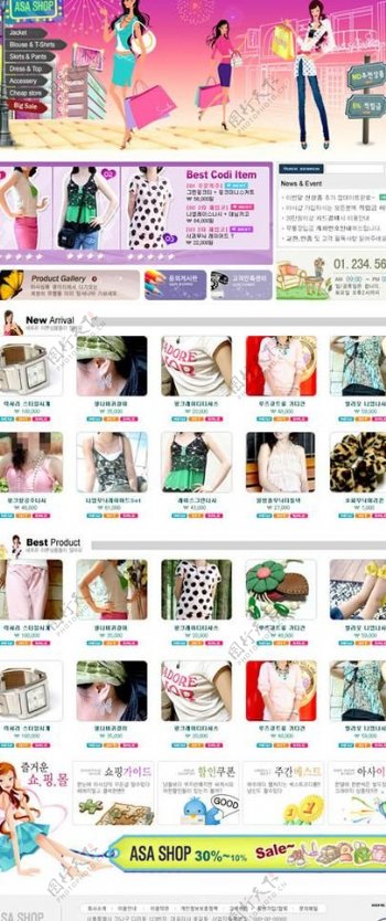 靓丽的韩国女性休闲服饰销售网站网页模板图片