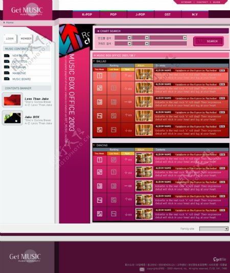 娱乐类网站模板5音乐娱乐网页模板源文件库72dpipsd图片