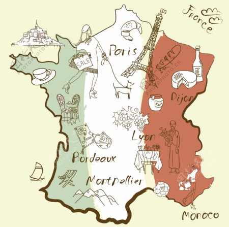 法国的东西在法国不同地区是著名的程式化的地图