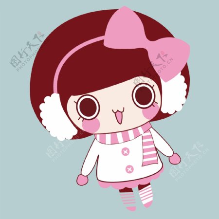 印花矢量图T恤图案韩国娃娃人物女孩免费素材