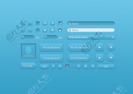 蓝色质感UI工具包PSD分层素材