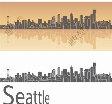 西雅图城市建筑剪影图片