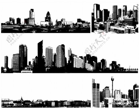 黑色和白色的城市插画矢量素材