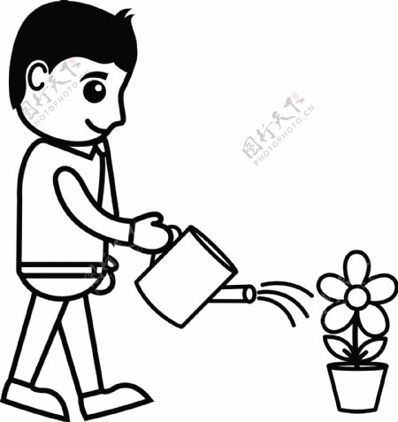 人浇水植物矢量的概念