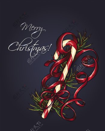 圣诞节插画矢量糖果和弓