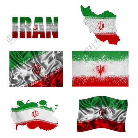 伊朗国旗地图英文字体风格设计