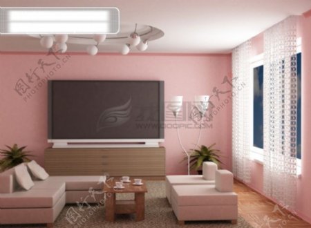 淡粉红色的时尚客厅图片素材