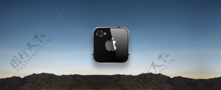有光泽的黑色iPhone4图标后视图PSD