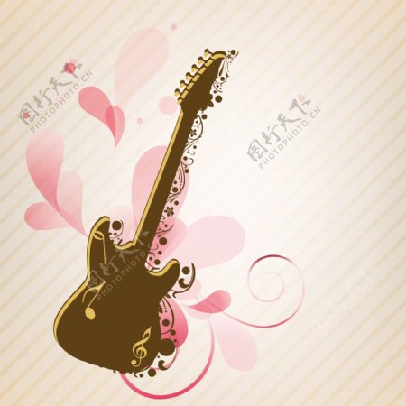 向量的音乐理念与花卉装饰的吉他花装饰背景