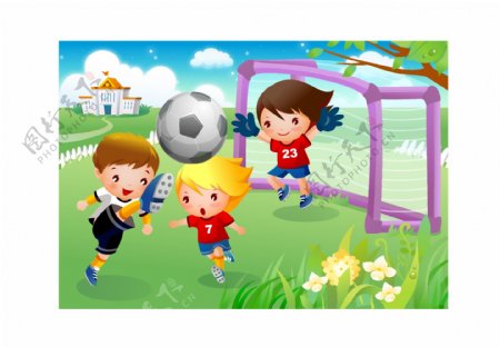 孩子们玩足球运动矢量素材