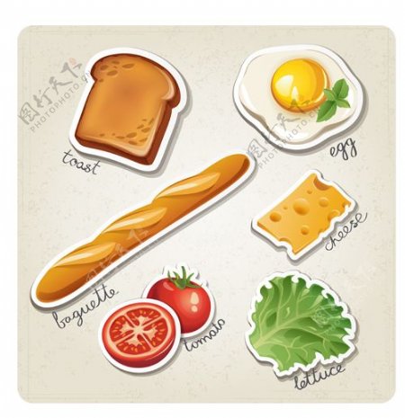 不同的早餐食品矢量图标素材02