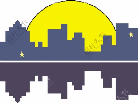 印花矢量图建筑城市月亮色彩免费素材
