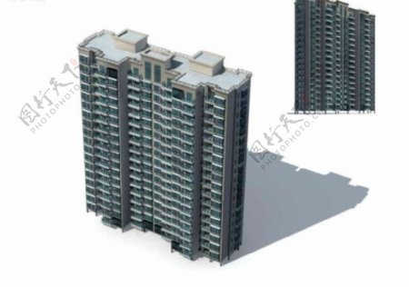 豪华现代风格独栋高层住宅楼3D模型素材