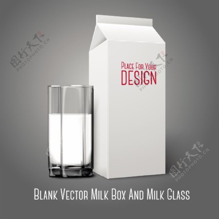 空牛奶盒和牛奶杯矢量素材