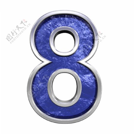 从蓝色玻璃铸造字母集的一个数字