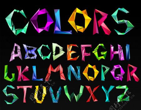 彩色折纸字母设计矢量素材