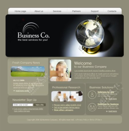 商务地球网页psd模板
