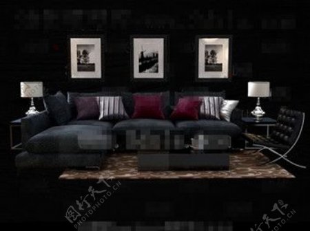 现代和舒适的黑色沙发组合