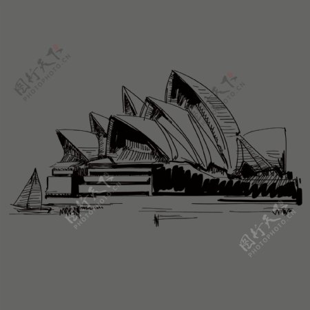 印花矢量图T恤图案建筑欧式建筑悉尼大剧院免费素材